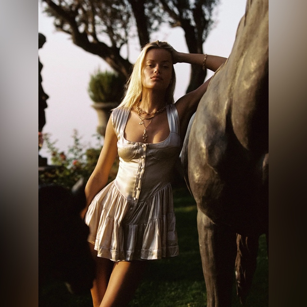 ✨SOLD✨ Vanessa Mooney The Elisabeth Romper Dress in Cream Satin - Picture 7 of 7
